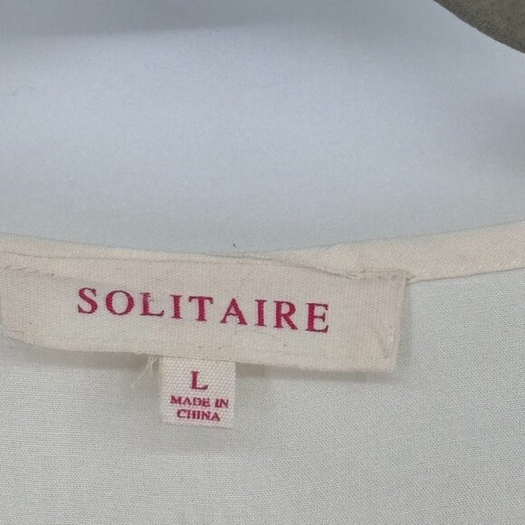 Solitaire Womens Embroidered V-Neck Tunic Top  Rayon Size Large ivory 3/4 sleeve - Picture 3 of 12